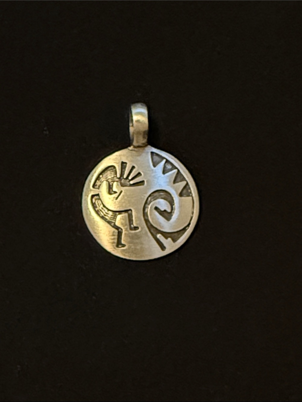 Silver Kokopelli Round Disc Pendant - Silver